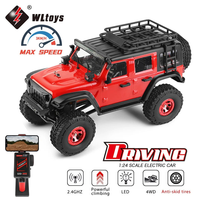 Wltoys 2428 1:24 Mini RC Car 2.4G ze światłami LED 4WD Off-Road Elektryczny pojazd gąsienicowy Zdalnie sterowana ciężarówka Zabawka dla dzieci