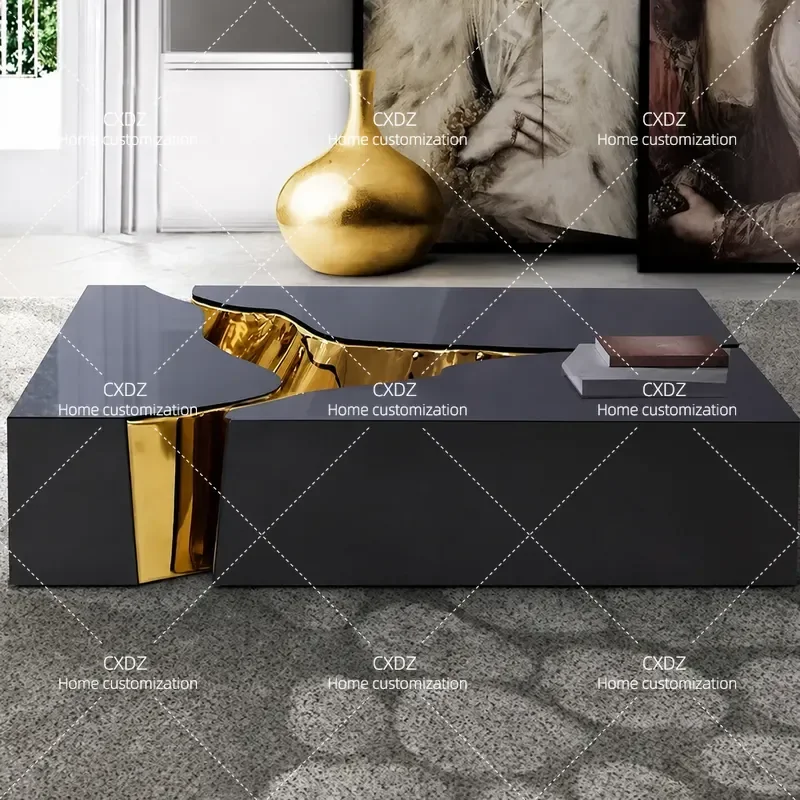 Black Rectangular Coffee Table Metal Frame Large Two Tone Design for Living Room Villa Apartment Modern Luxury Home Furniture