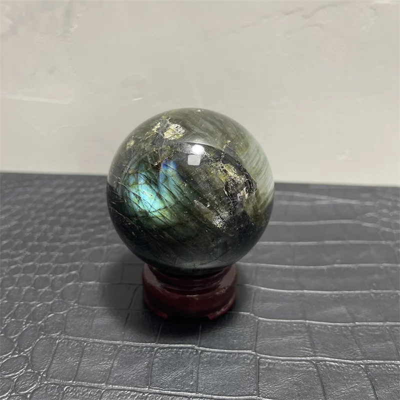 66mm Natural Labradorite Crystal Ball Moonlight Quartz Polished Magic Ball Home Decoration Ornaments with Base