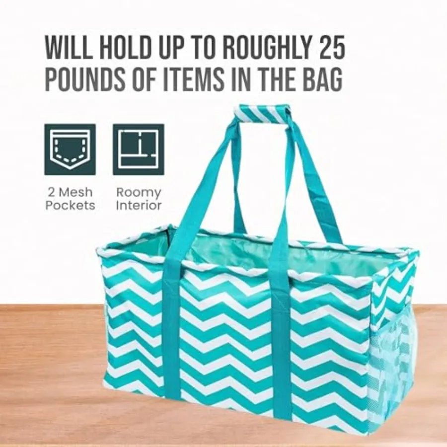 Extra Large Utility Tote Bag - Oversized Collapsible Reusable Wire Frame Rectangular Canvas Basket With Two Exterior Pockets Fo view 5