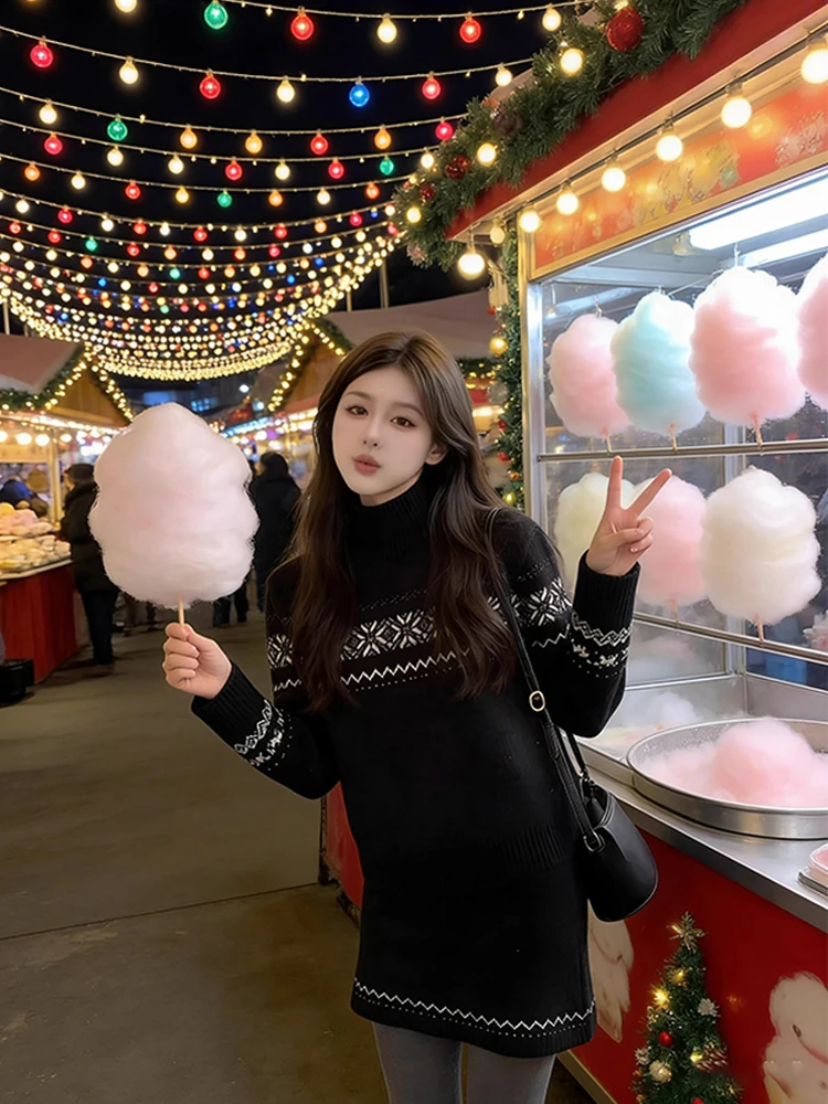 

Bla Fair Isle Knitted Sweater Skirt Set Women's Autumn Winter High Collar f Body Skirt Two Piece Set Casual Sle