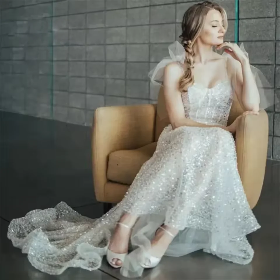 

Customized Tulle Sequins Mermaid Prom Dresses Spaghetti Strap Sweetheart Evening Dress Special Event Birthday Party Dress