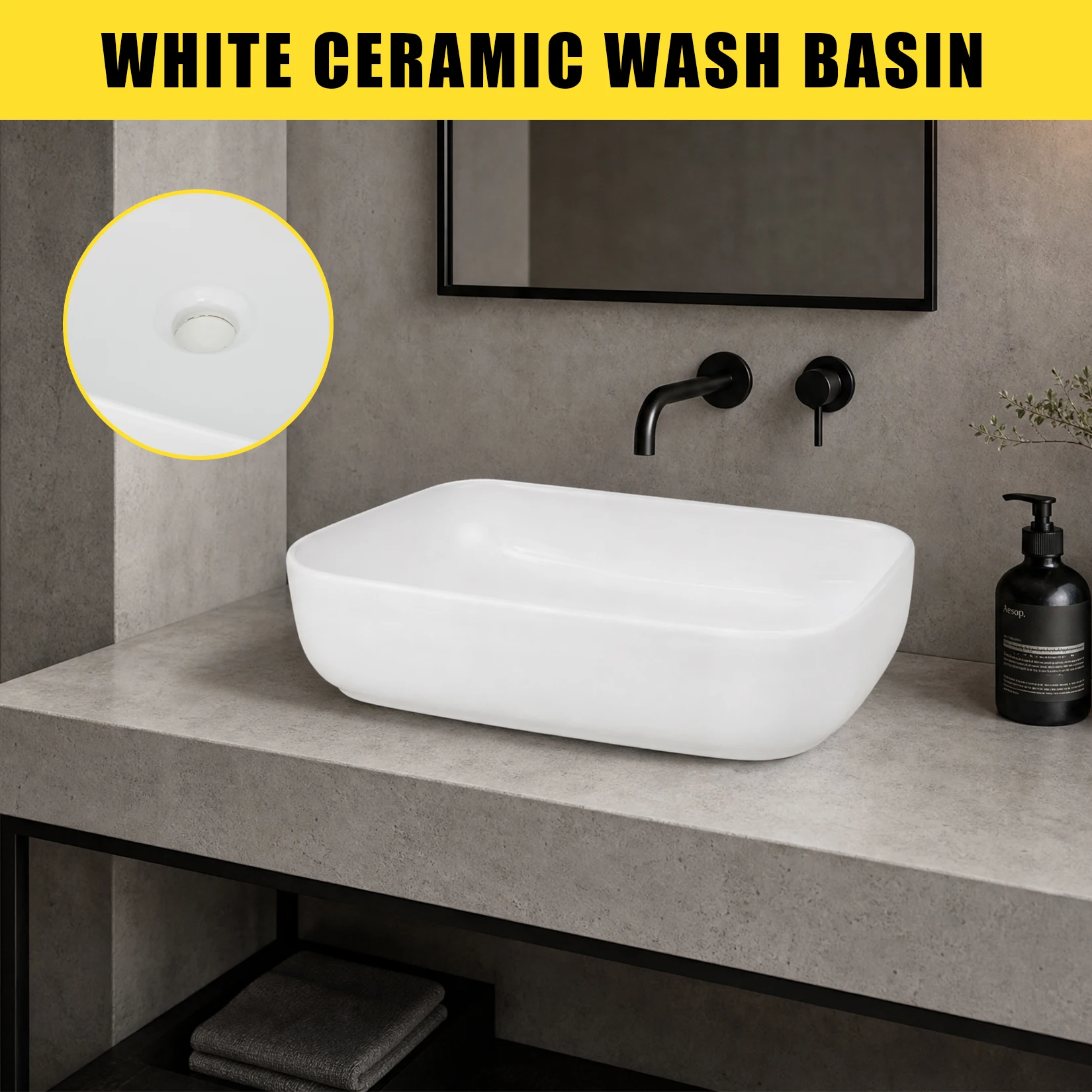 Bathroom Vessel Sink, 19.69'' x 15.75'' x 5.31'' Semi Recessed Bathroom Sink Rectangular White Ceramic Sinks for Bathroom Modern Bath Sink Bowl Vanity Sinks Above Counter Basin view 8
