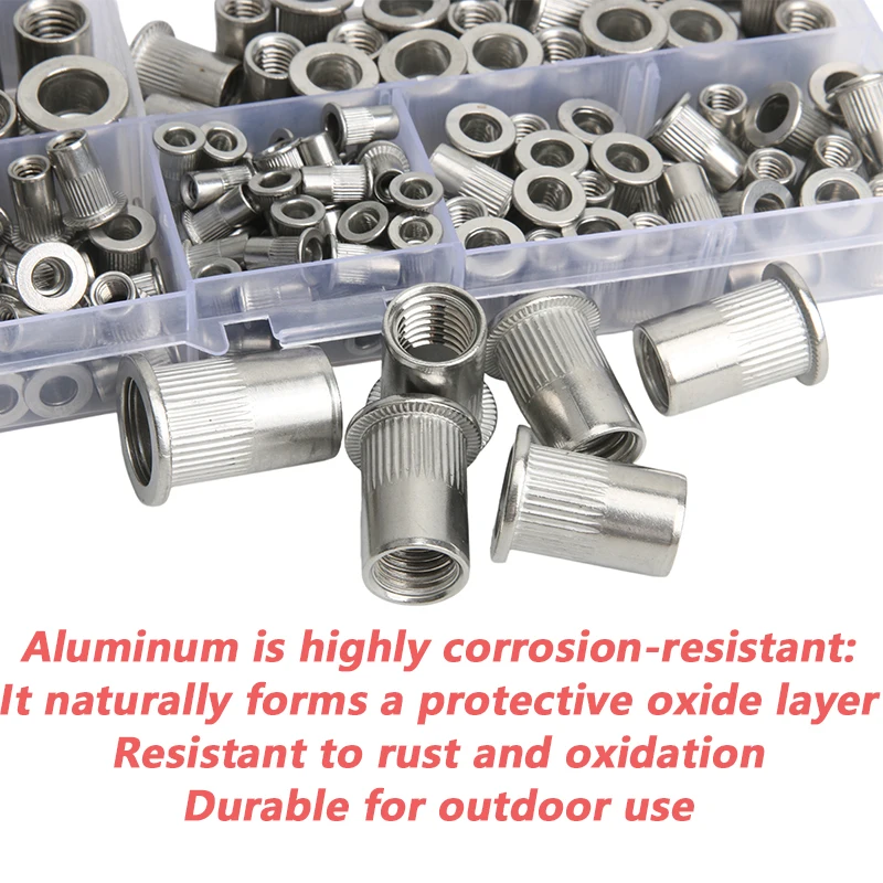 230Pcs Aluminum Rivet Nuts Tool Set M3 M4 M5 M6 M8 Combination for Furniture Decoration Automobile Marine Industrial Application