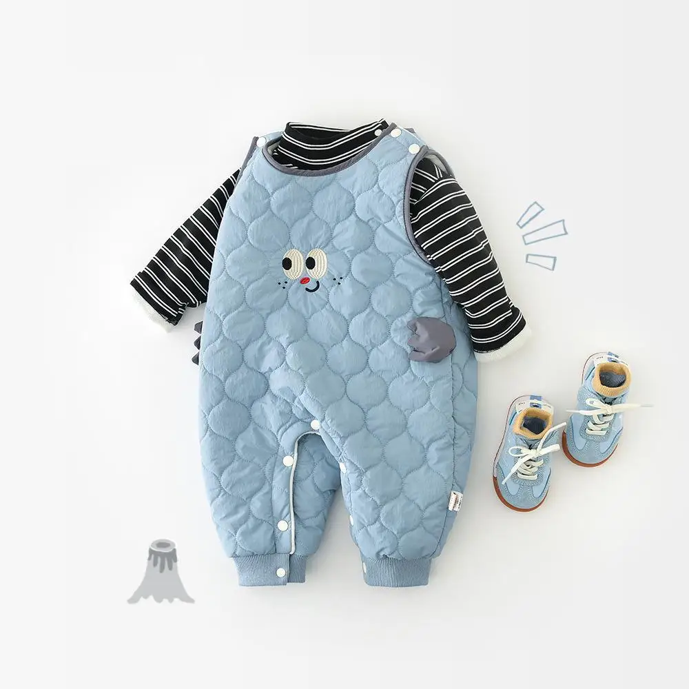 

2025 Winter New Baby Sleeveless Warm Romper Plus Velvet Thick Infant Girls Fleece Jumpsuit Toddler Boys Cute Embroidery Overalls