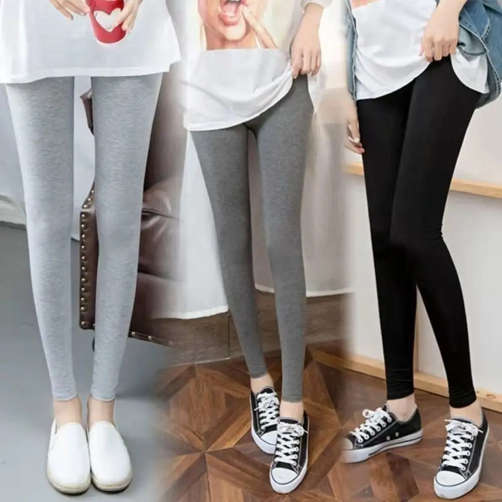 

Soft Thin Women Leggings Solid Color All Match Slim Stretch Cropped Pants Trousers Seamless High Waist Yoga Pants Ladies