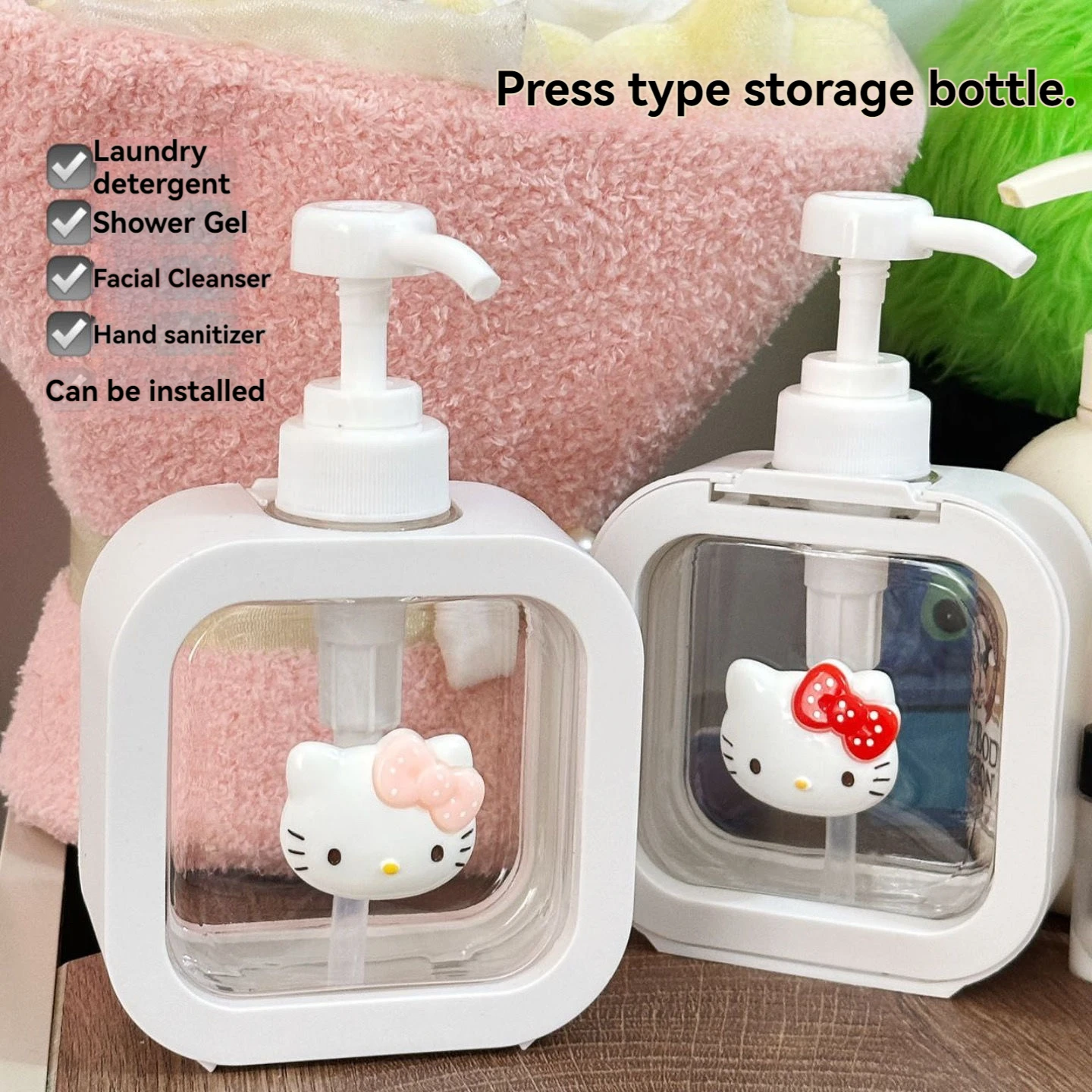 Hello Kitty 500ML Soap Dispenser Refillable Empty Shampoo Conditioner Container Bathroom Supplies Dispenser Pressing Bottle