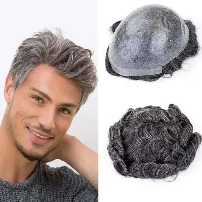 

Мужской капиллярный протез Ультратонкая кожа 0,03 мм Мужской парик # 1b20 черные, серые мужские парики, 100% натуральные человеческие волосы, парик для мужчин