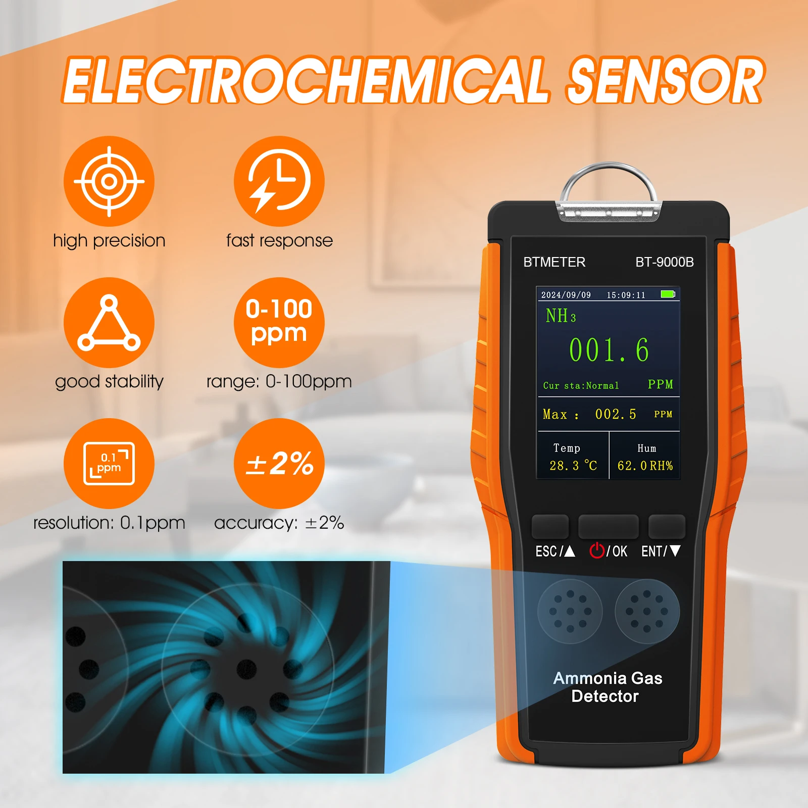 

Ammonia Gas Detector – Portable Digital NH3 Monitor With Adjustable Alarm Settings And Dual Alarm Modes Air Quality Analysis