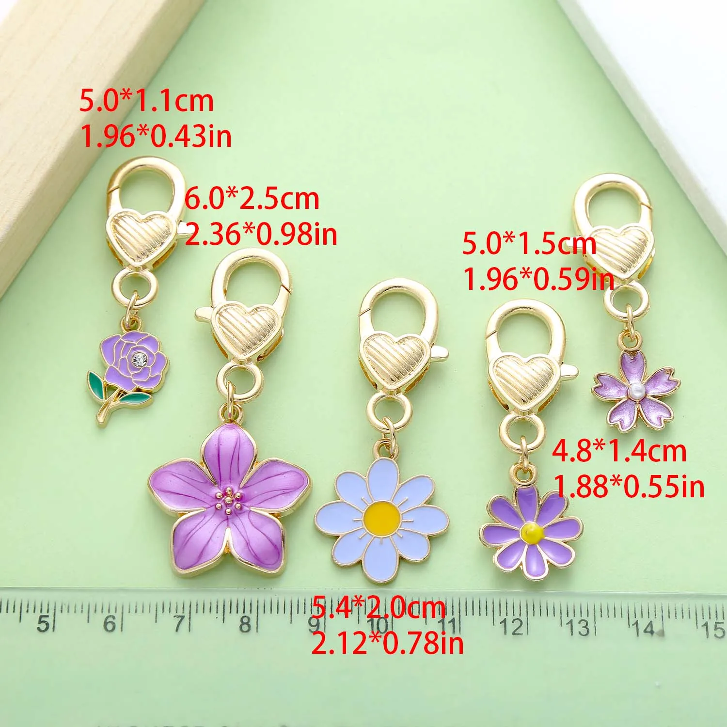 5pcs Enamel Flower Keychains, Alloy Rose Flower, Cherry Blossom, Chrysanthemum Key Ring, For Car Keys, Backpacks, Wallets