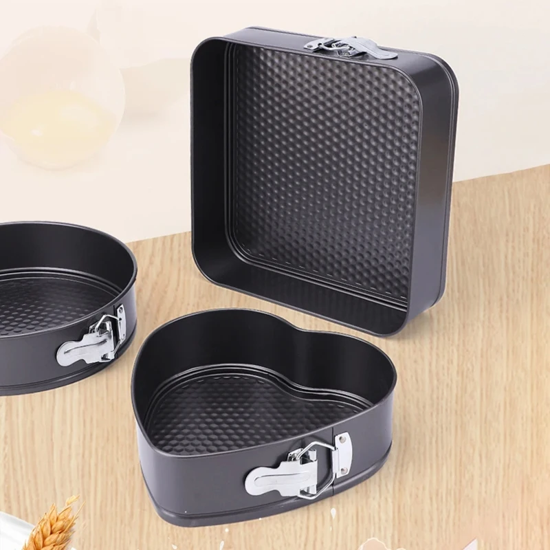 3 Pcs/Set Non-Stick Metal Baking Cake Mold Round Heart Square Shape Removable Bottom Bake Mould Cake Pan Bakeware Cake