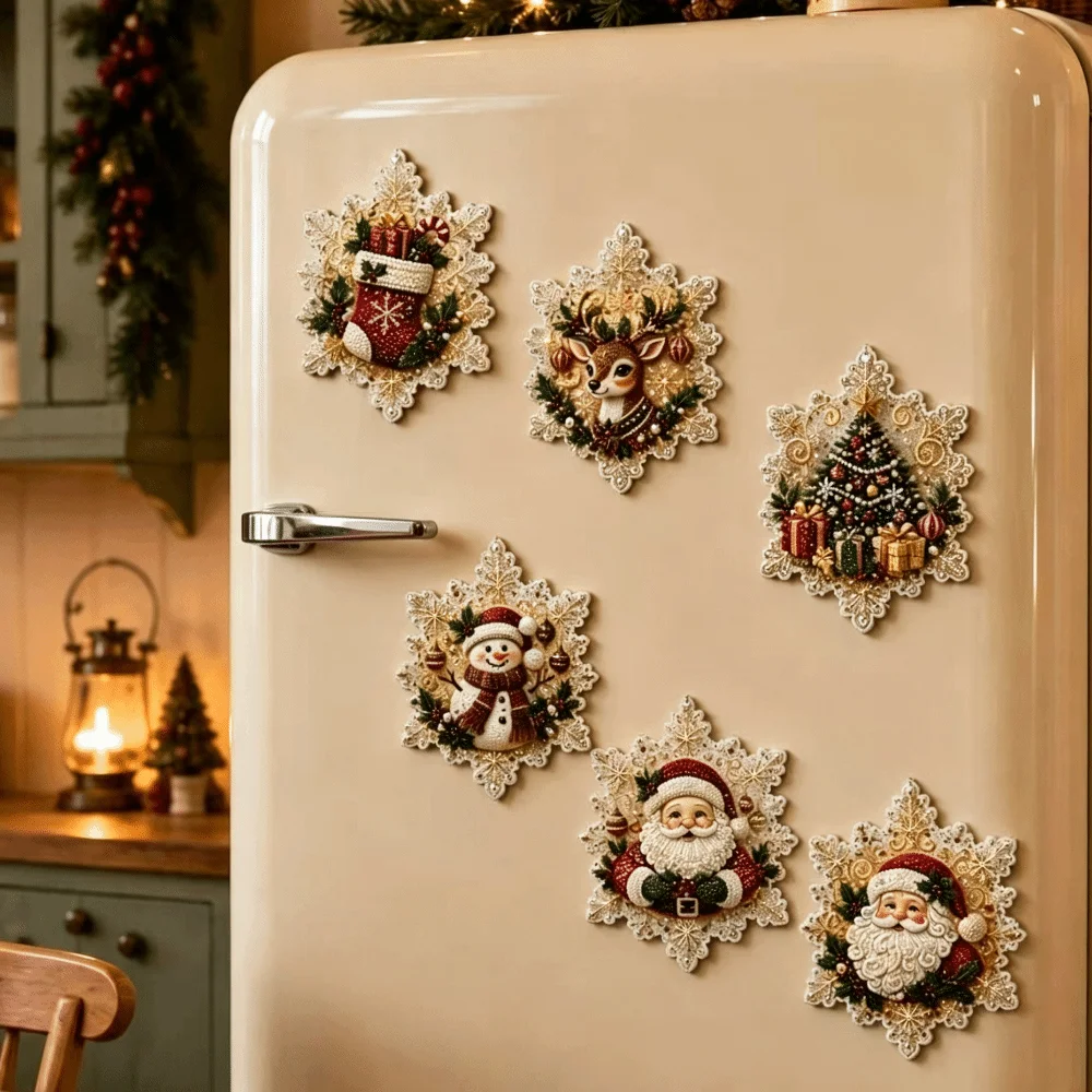 6Pcs Resin DIY Diamond Painting Fridge Magnet Set Leave No Residue Soft Rubber Christmas Diamond Painting Lightweight