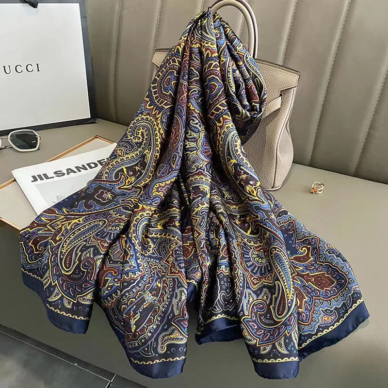 Neue 180*90 cm klassische Silk Schal Frauen Foulard Büro dame Große Mode Druck Strand Hijab schal warp bandana schalldämpfer pareo