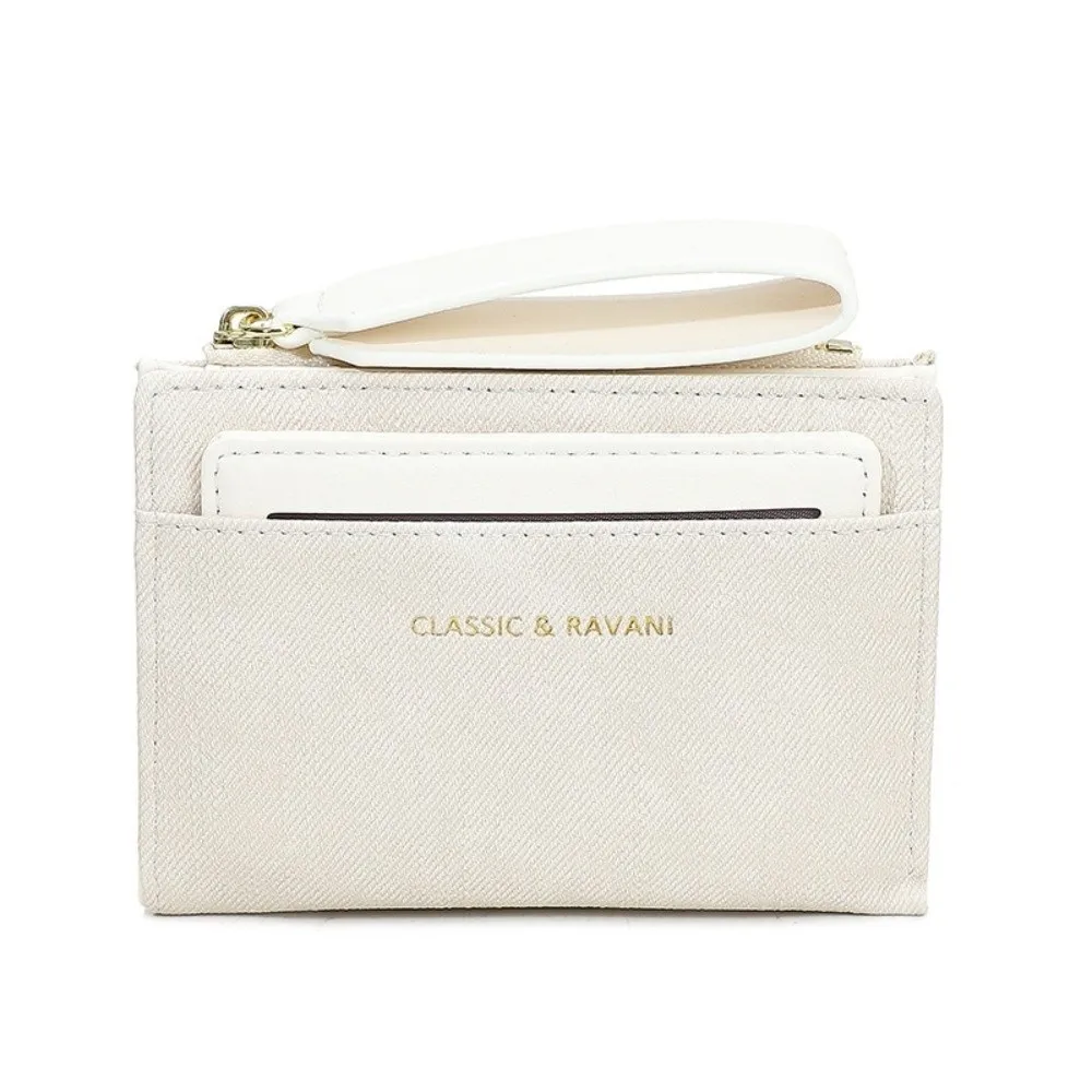 Portafoglio pieghevole in tinta unita con cerniera Porta carte multiple Portafoglio corto da donna classico con bottone a pressione anti-spruzzi Borsa per carte in PU da lavoro