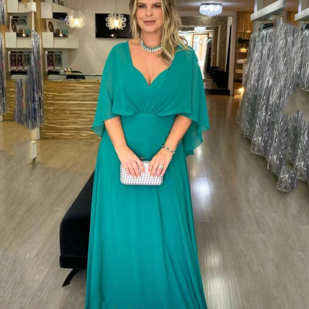 Customized Solid Color Three Quarter Big Size Mother Dress V Neck Straight Retro Backless of the Bride Dresses Mère robe