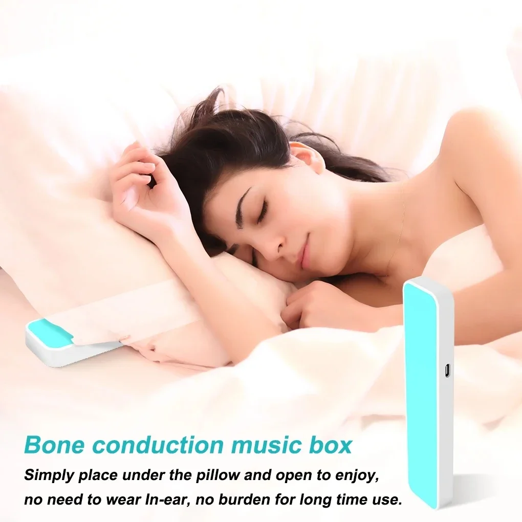 Imagem -02 - Portátil sem Fio Bone Condução Music Box Bluetooth Speaker Stereo Bass Under Pillow Melhorar o Sono Viagem para Facebook Azul