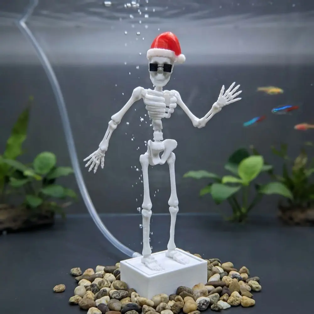 3D Printed Christmas Dancing Skeleton Aquarium Bubbler Wear Hat Sunglasses Air Driven Dynamic Skeleton Bubbler Gothic Plastic