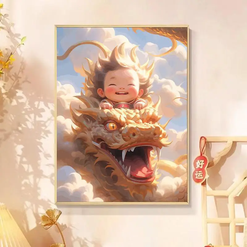 DIY Paint By Numbers Chinese Year of The Dragon Digital Oil Paint for Adults and Kids Cute Cartoon Mythic Art Home Decor