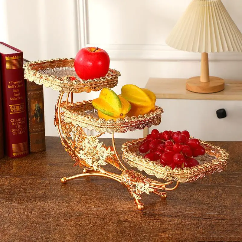 New European three-layer fruit plate creative light luxury KTV household pastry dried fruit plate