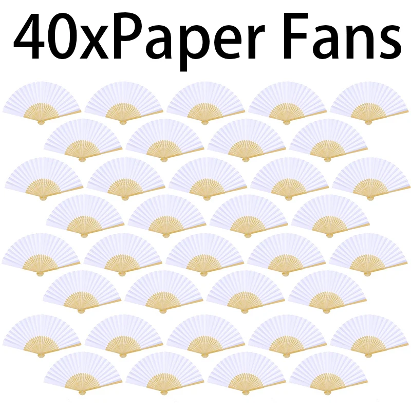 

40Pcs Wooden Wedding Fans for Bride Wedding Party Decors Paper Fans for Guest Wedding Decorations