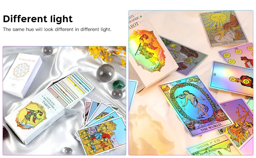 Regenbogen-Tarotkarten-Set, Tarotkarten für Anfänger, Holografisches Tarot-Deck, 78 Stück, Englisch, Für Spirituelles Wachstum – Detail 6
