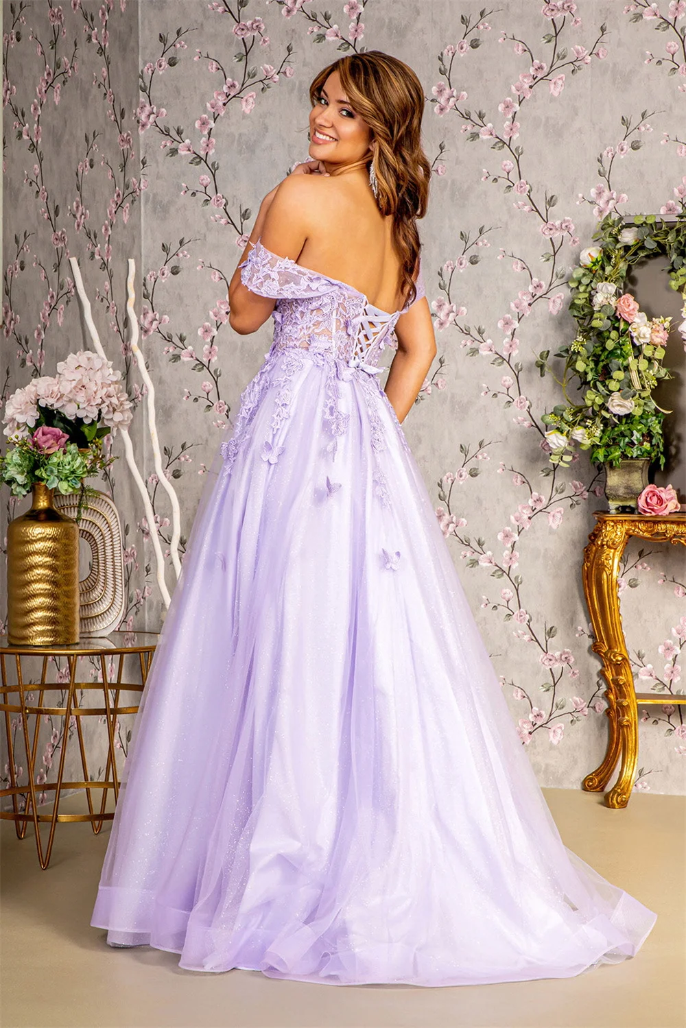 Off-shoulder Sweetheart 3D Butterfly Prom Dress Sparkly Tulle Sheer Corset Formal Evening Party A-line Long Ball Gowns for Women