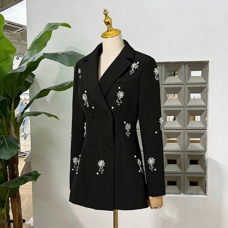 KBQ ソリッドスプライスダイヤモンドチュニックジャケット レディース ノッチカラー 長袖 気質 エレガントジャケット 女性ファッションスタイル