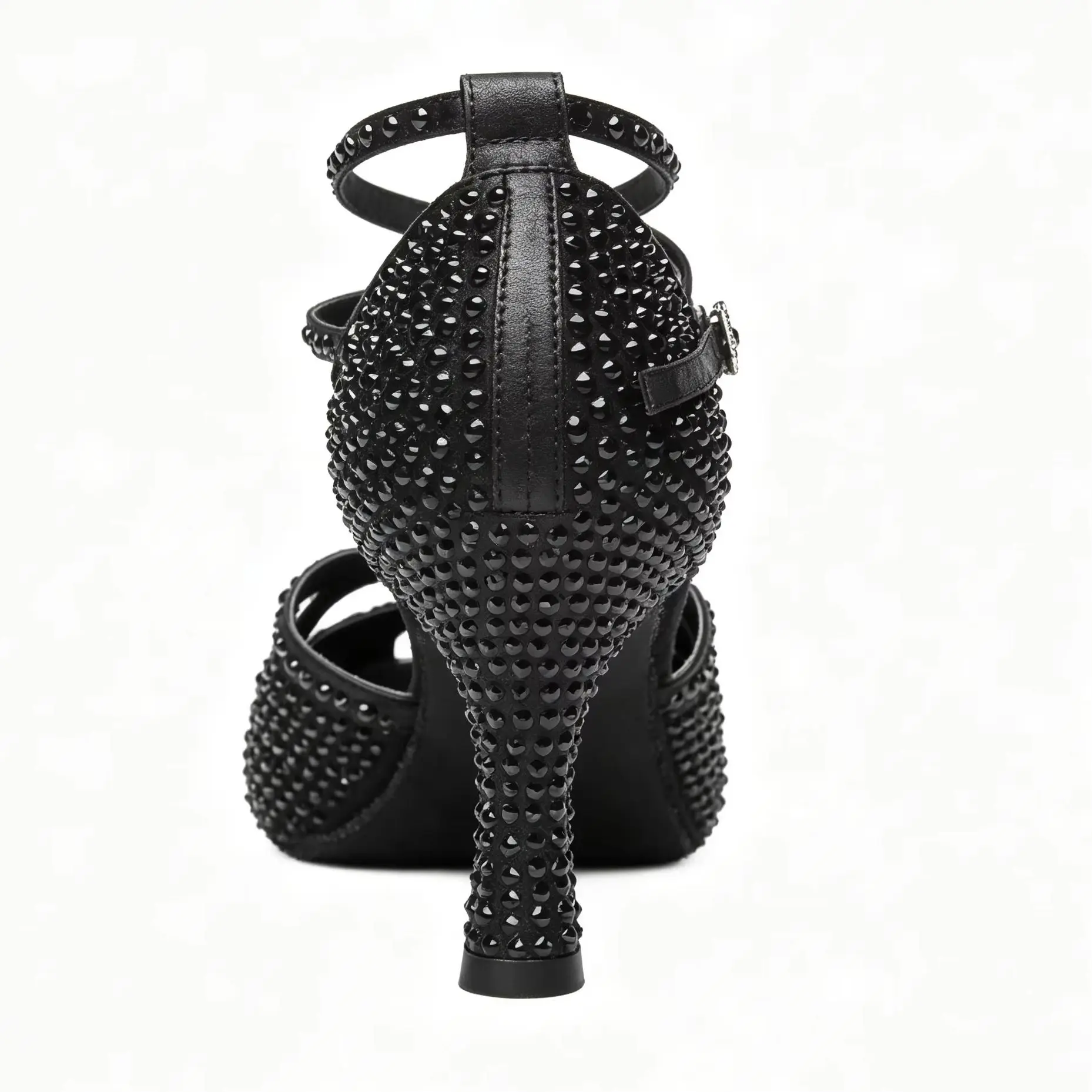 Evkoo Women Black Rhinestone Latin Dance Shoes Indoor Soft Sole Ballroom Salsa Tango Ankle Strap Sneaker Party Dance Sandals