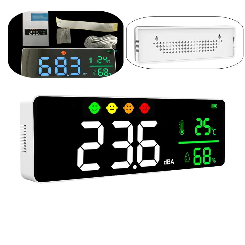 Imagem -02 - Usb Digital Decibel Medidor de Som Inteligente Parede Montado Vizinhos Detector de Ruído 30130db Led Temperatura e Umidade Exibição Monito