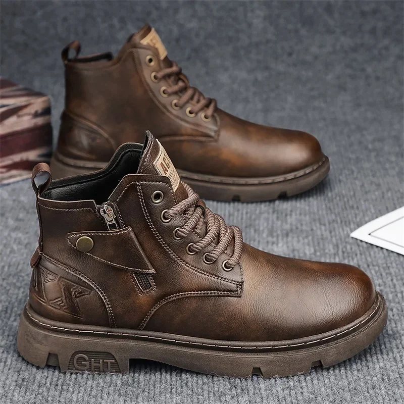 Botas de motorista para hombre, zapatos informales de alta calidad, de cuero, estilo Retro, a la moda, combinan con todo, Wear-resistant88 invierno