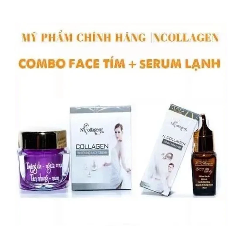 KEM TÍM giảm MỤN dưỡng trắng da ncollagen chính hãng set, anti aging, removal dark blemishes, brightening, smooth and soft skin