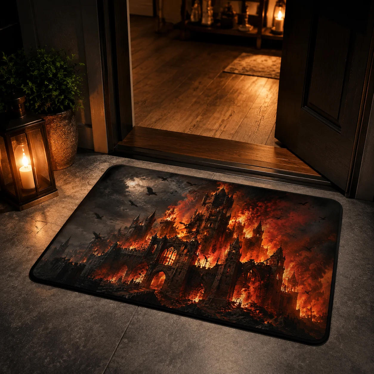 VIKAMA Full Moon Cloud Bat Halloween Doormat Non Slip Indoor Outdoor Rug Dark Spooky Front Entrance Welcome Decor Door Mat Rug