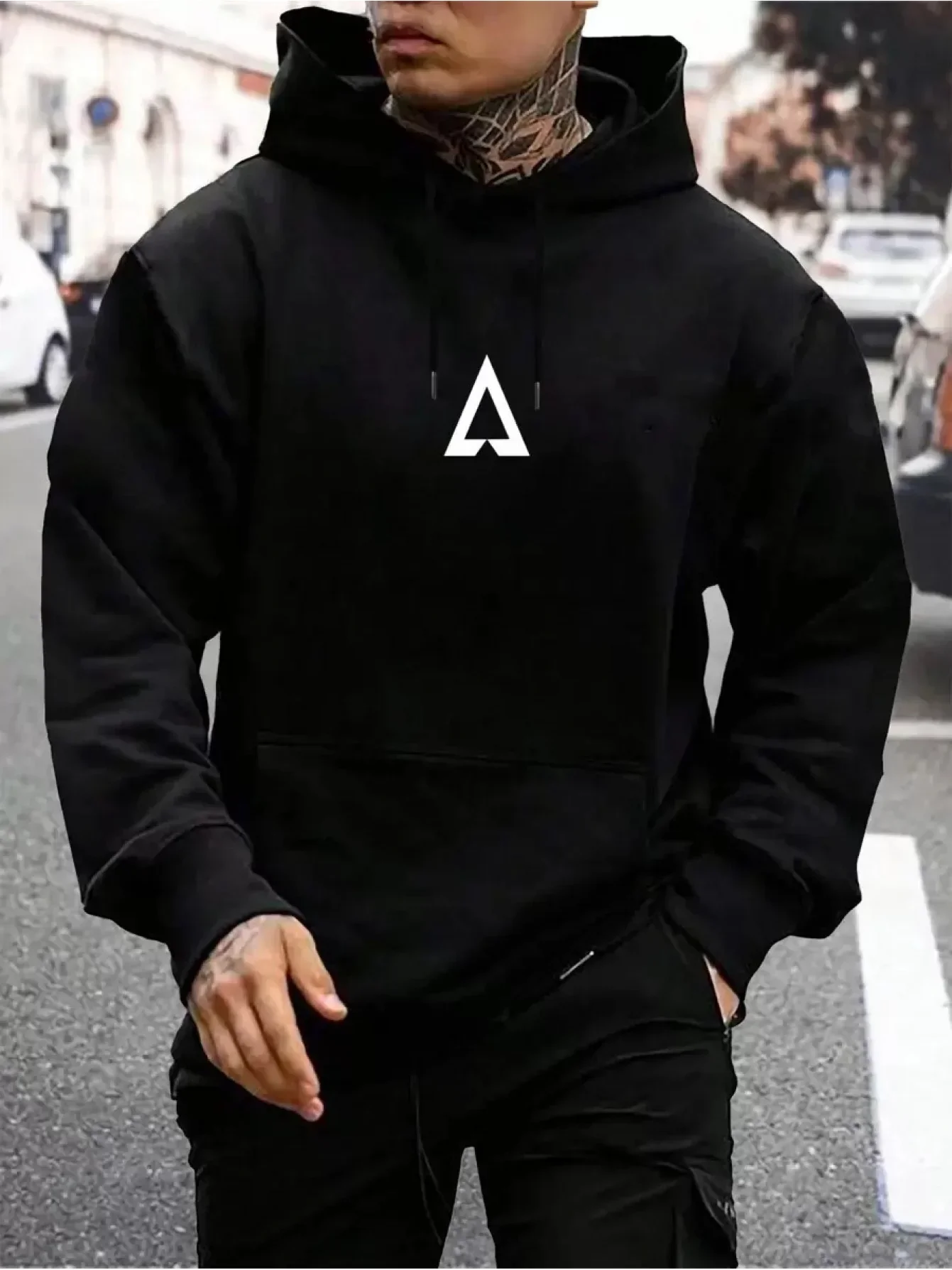 

Men's geometric print hoodie with kangaroo pocket and drawstring casual and versatile suitable for outdoor wear Unisex