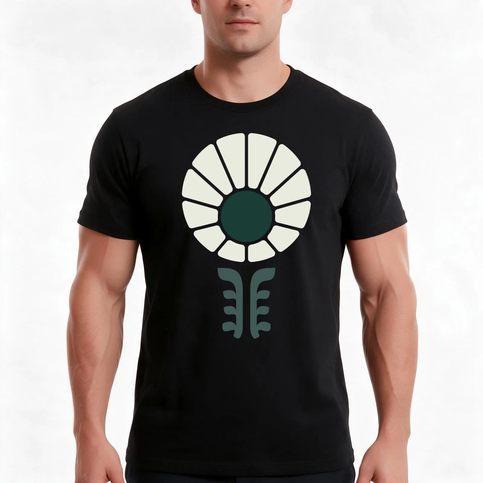 KF 0224 E - Vintage Retro 70s Daisy Floral Pattern in Gray Green T-Shirt, Summer Casual Cotton Tee, Oversized Streetwear Tops