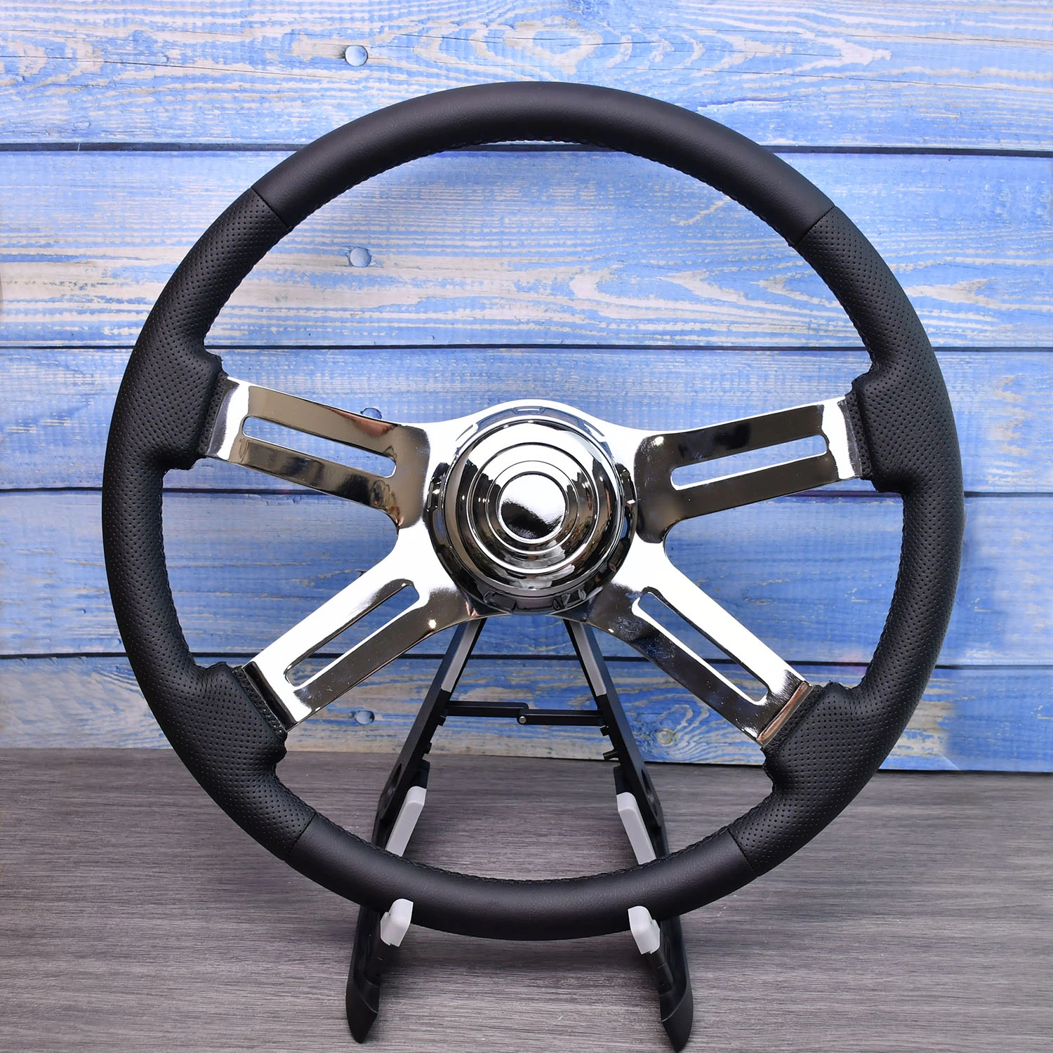 

Black 450mm Microfiber Leather General Trunk Steering Wheel Classic Style Chrome Bracket