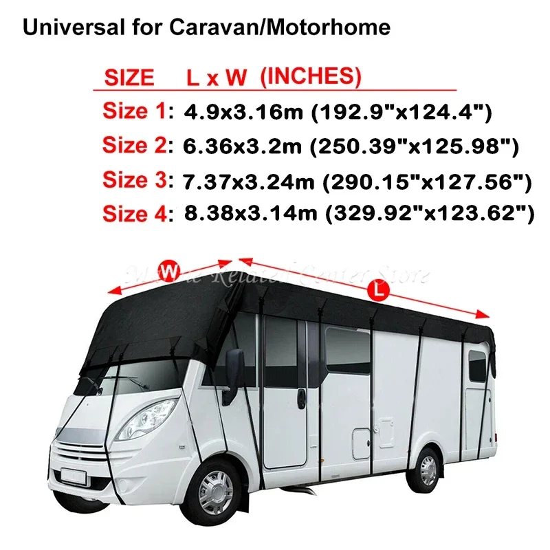 210D Car Cover Waterproof Motorhome Roof Cover 4.9/6.36/7.37/8.3*3M RV Caravan Tarpaulin Protective Sunshade Windproof Dustproof