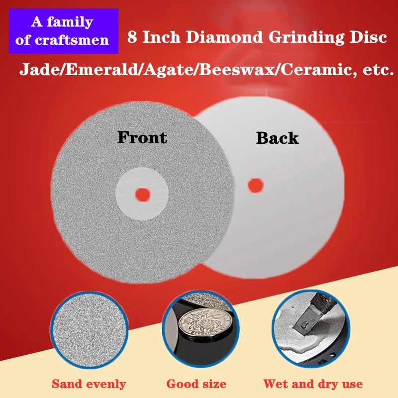 8 Inch 200mm Single Side Diamond Coated Flat Lap Wheel Polishing Wheels Jewelry Grinding Polished Disc 46-2000 Grit