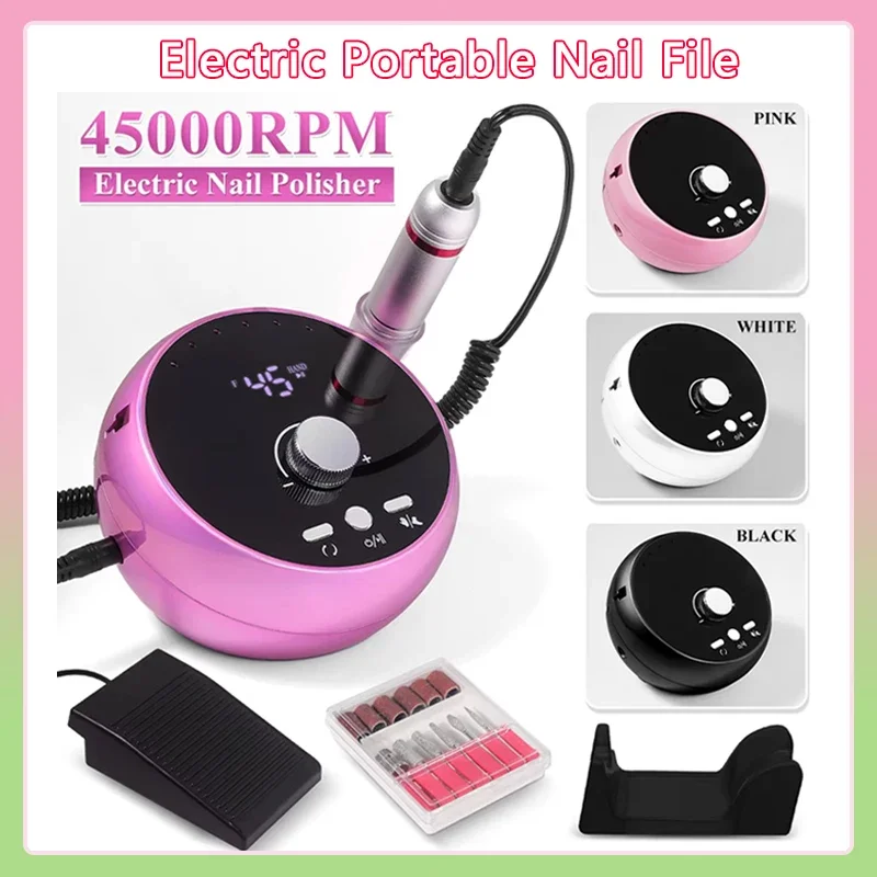 

Профессиональная маникюрная дрель, 45000 об/мин, электрическая дрель для ногтей, белая, розовая, фиолетовая, шлифовальная машина для ногтей, гель для удаления кутикулы