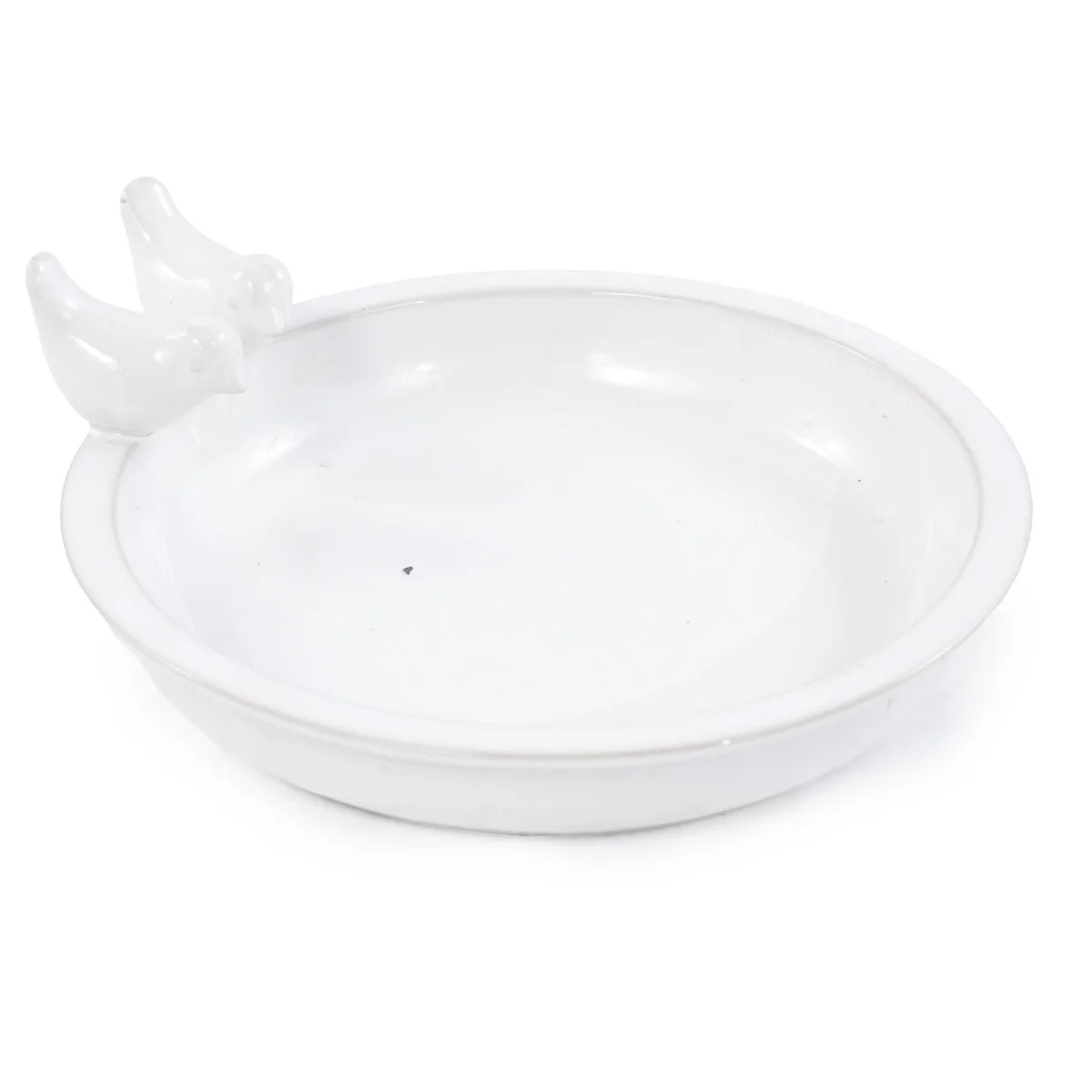 Handmade Ceramic Bird Bath, 11.8 Inch Glossy White Outdoor Bird Bath Bowl with Vintage Bird Ornaments, Garden Birdbath for Yard, Patio, Backyard Decor, Also Works as Wild Bird Waterer