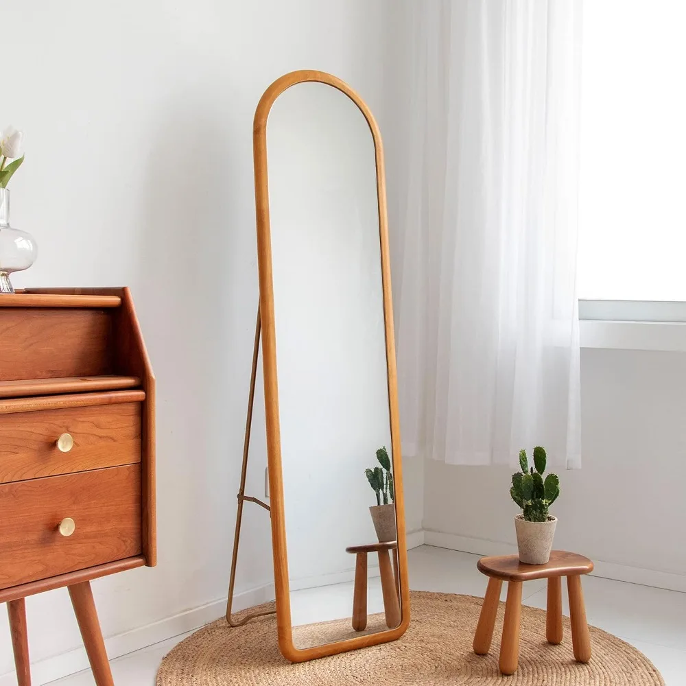 

Arched Full Length Mirror with Stand, Fully Assembled Dressing Wall-Mounted Mirror, Floor Mirror Solid Wood Frame