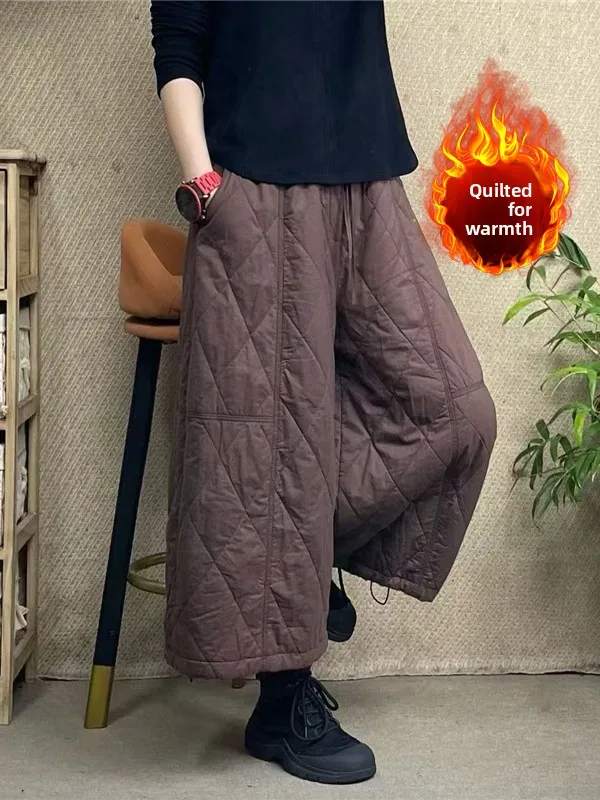 Verdikte katoenen broek met wijde pijpen Herfst Winter plus maat Dames Faion Losse afslankende casual negenpuntslaarsbroek