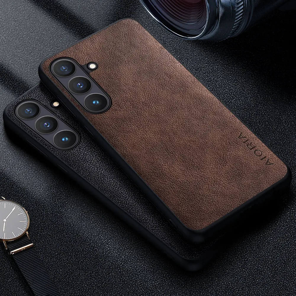 Premium Luxus Leder Handyhülle für Samsung Galaxy S25 FE Retro Business Style Einfarbige Abdeckung Funda
