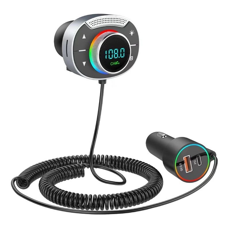 Car Bluetooth 5.0 FM Transmitter PD 30W QC3.0 Fast Charger Wireless Handsfree Audio Receiver MP3 Music Player Durable