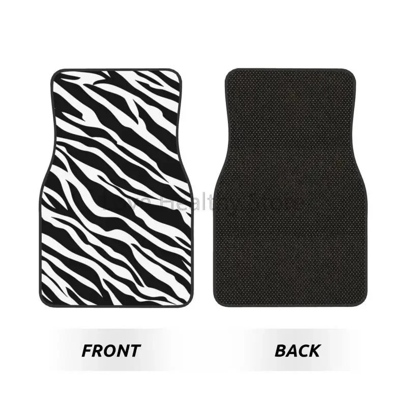 Zebra Stripe Car Floor Mats Set of 4 Pieces Auto Front and Rear Carpet Foot Mats with Rubber Backing Universal Car Accessories