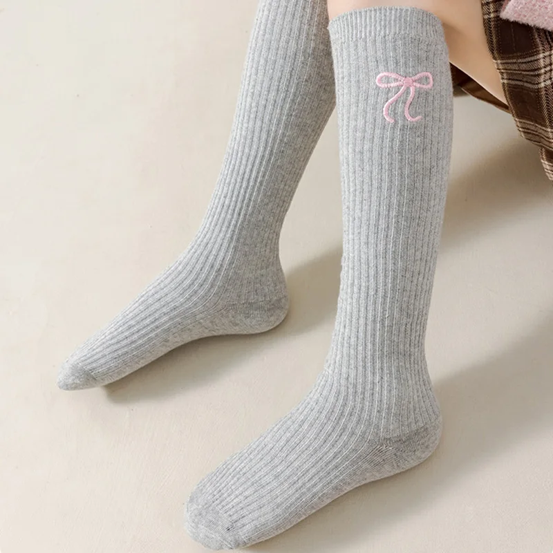 Baby Children Korean Knee High Long Socks for Girls Sweet White Bow Jacauard Cotton Legging Stocking School Sock for Kids Tights view 4