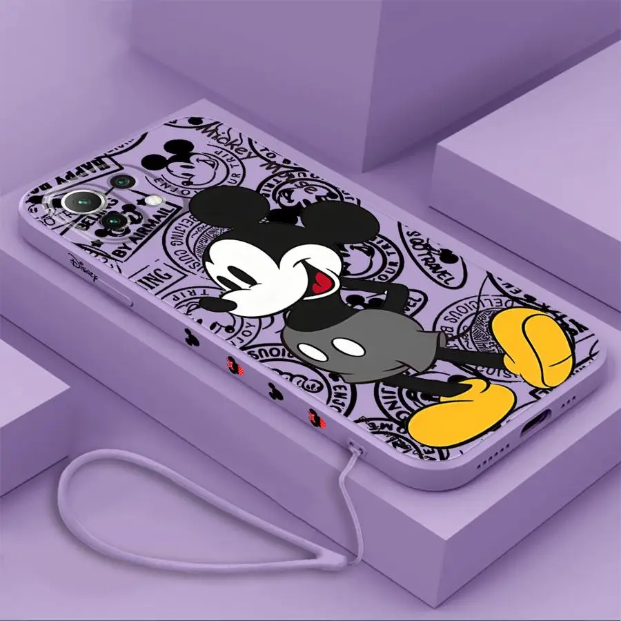 Disney Mickey Phone Case for Xiaomi Mi 11T Pro 10 Lite 13T 12 Lite 10T 11 Lite 12T 13T Pro 12T Pro With Lanyard Silicone Cover