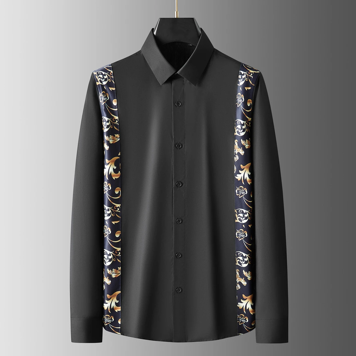 

Vintage Palace Style Printed Shirt Men Luxury Spliced Long Sleeve Slim Casual Shirts Business Social Dress Shirts Party Tuxedo