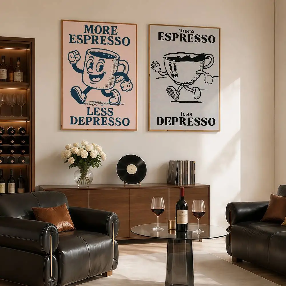 More Espresso Less Depresso Posters Wall Art Retro Painting Home Room Cafe Club Dorm Wall Decor