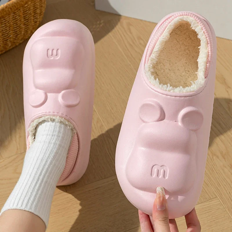 

Водонепроницаемые хлопковые тапочки с рисунком медведя, женские осенне-зимние теплые домашние шлепанцы на флисовой подкладке, женские нескользящие мягкие домашние тапочки