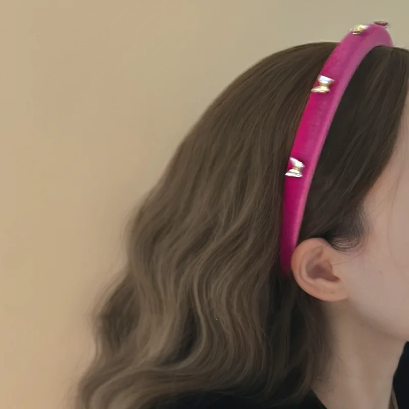 Luxo zircão borboleta veludo bandana para mulheres, acessório de cabelo francês, preto e rosa, outono e inverno, novo, 2024